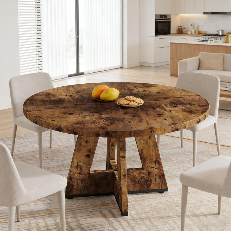Table basse en bois, table de bar ronde, table de conversation, table de salle à manger, table de conférence, Brun rustique