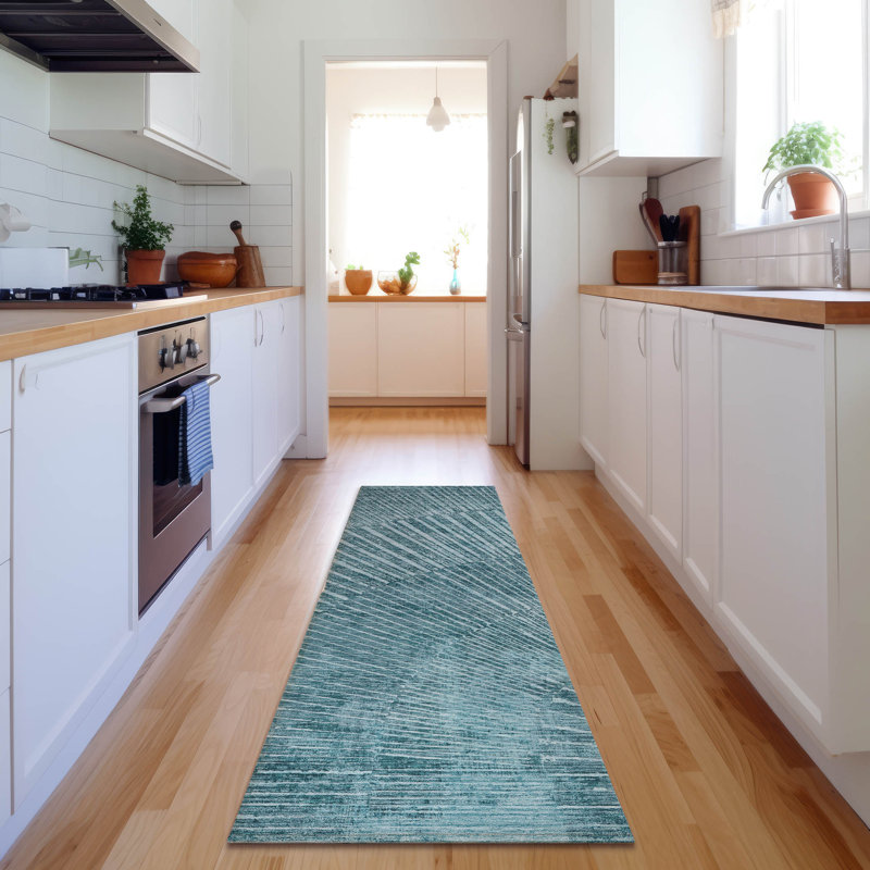 Tapis bleu sarcelle lavable à la machine de qualité supérieure 1 pi 8 po x 2 pi 6 po Cerrito AMF542