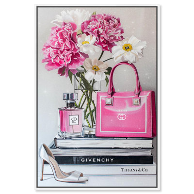 Fancy Pink Purse and Books Canvas Fashion Prints by Art Remedy