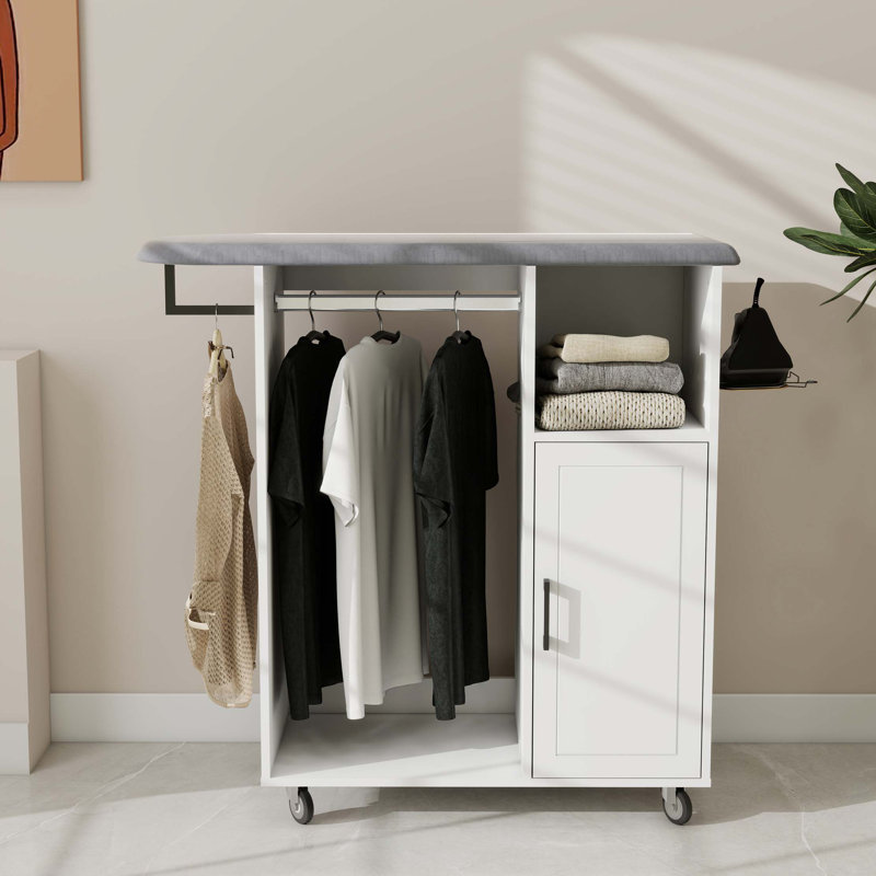 Ironing Cart With Rolling Ironing Board, Multipurpose Ironing Cabinet With Wheels, Compact Ironing Solution For Laundry Room, Bedroom,Cloakroom