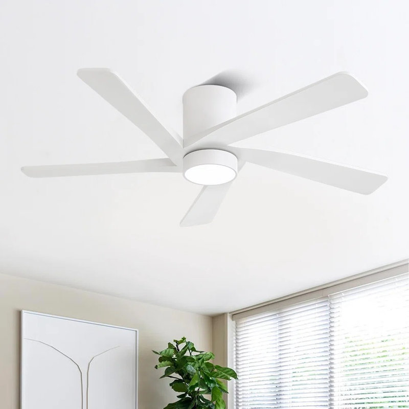 Ventilateur de plafond 48 po à 5 pales en bois massif avec ensemble d'éclairage et télécommande, Blanc / blanc, 48"