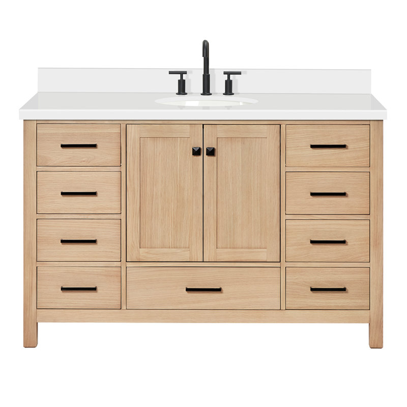 Ensemble de meuble-lavabo simple 55 po Cambridge, Chêne / noir mat, Ovale