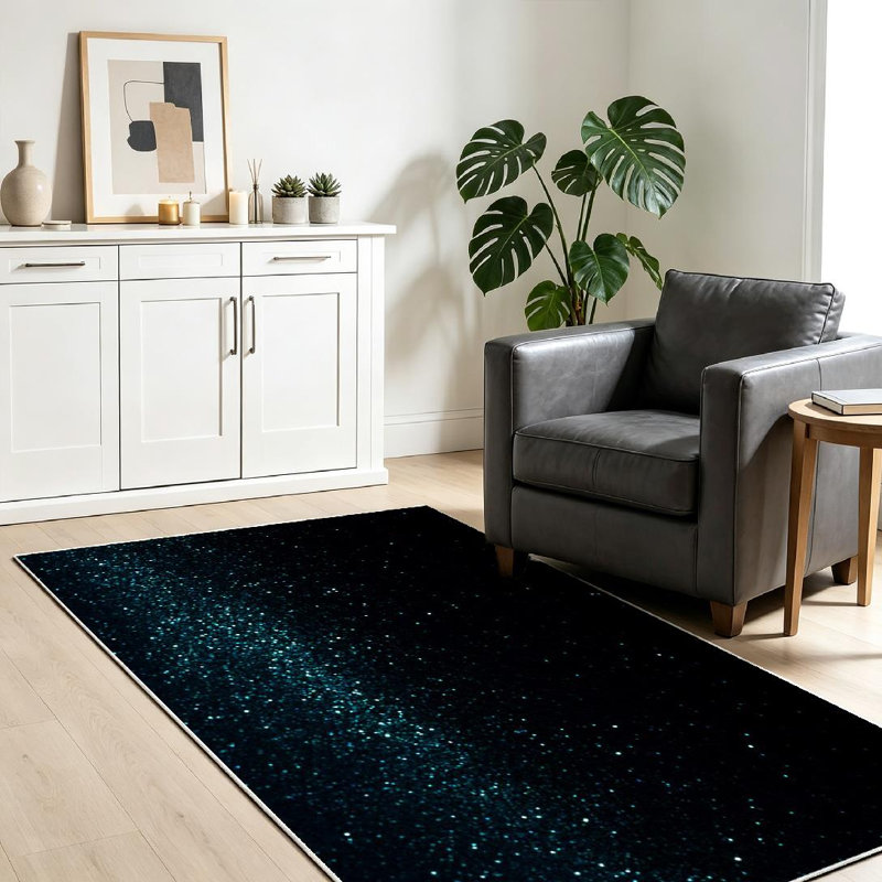 Tapis transparent clair lavable à la machine, lumières abstraites turquoise, Rectangle 39 po x 63 po