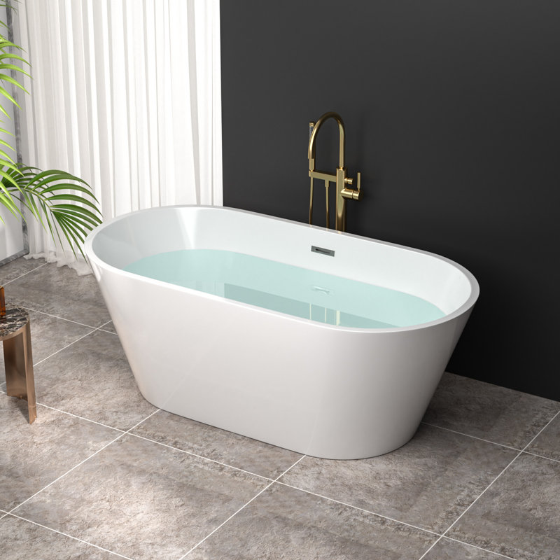 Baignoire de trempage autoportante en acrylique avec drain et trop-plein 59 po. X 29,5 po., Argent argent