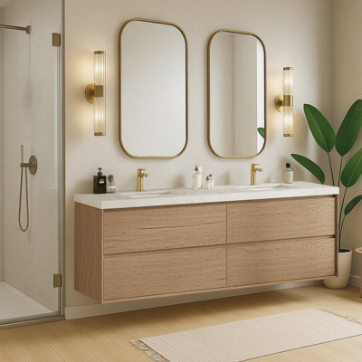 Melihcan 72 Inch Floating Wall-mounted Bahtroom Vanity With Double Sinks