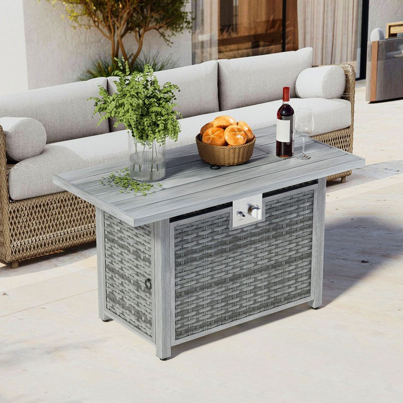 Rectangle Propane Smokeless Fire Pit Table with Hidden Fuel Tank, Light Gray