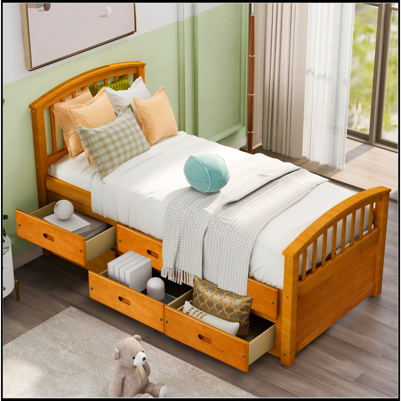 Coverson Twin Storage Platform Bed Frame with 6 Drawers, Oak