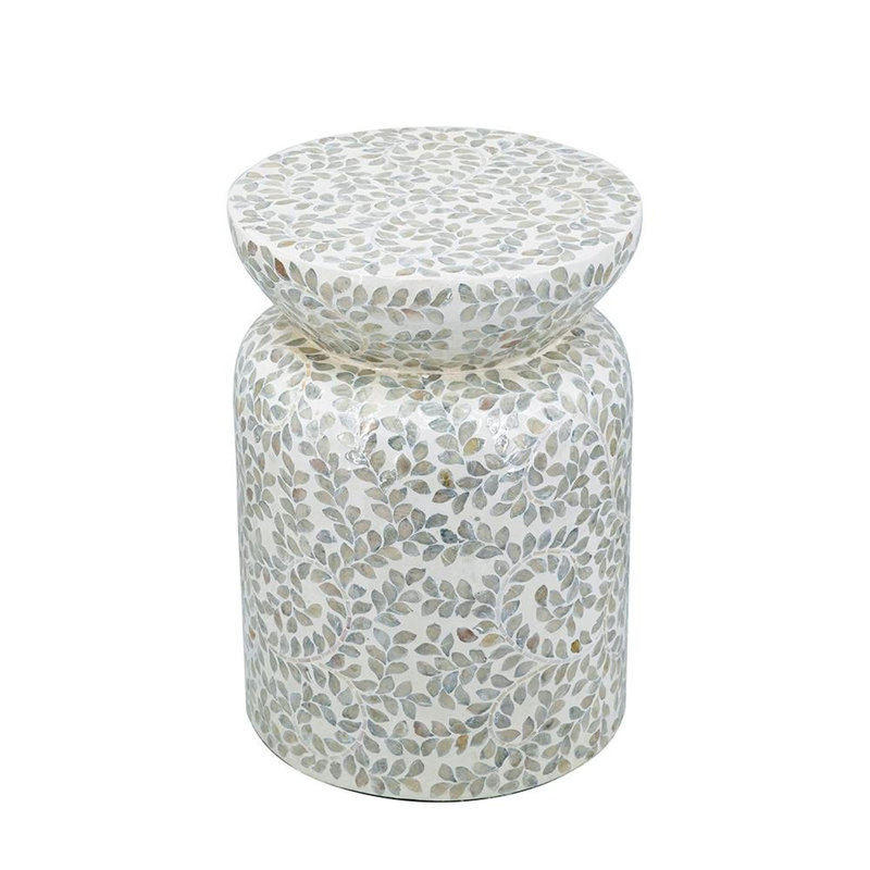 14x14x20" Round Bamboo Accent Table with White Capiz Shell Design