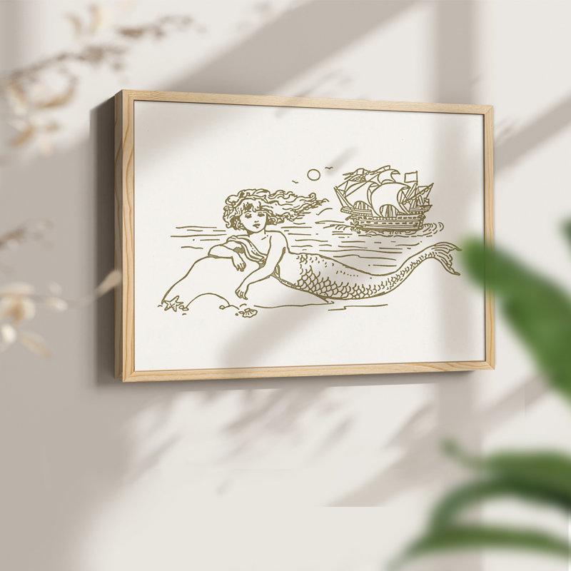 Sunning Mermaid II - Reproduction encadrée - Restickable, H 8 po x l 10 po, Naturel
