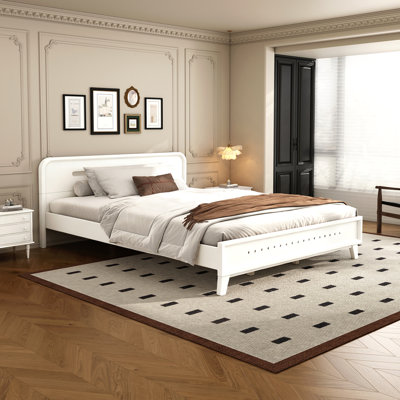 Lit en bois de pin massif, grand et stable, sans sommier, couleur blanche