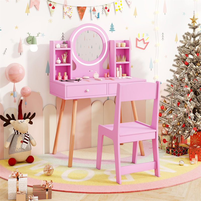 Dressing Table with Mirror, Pink