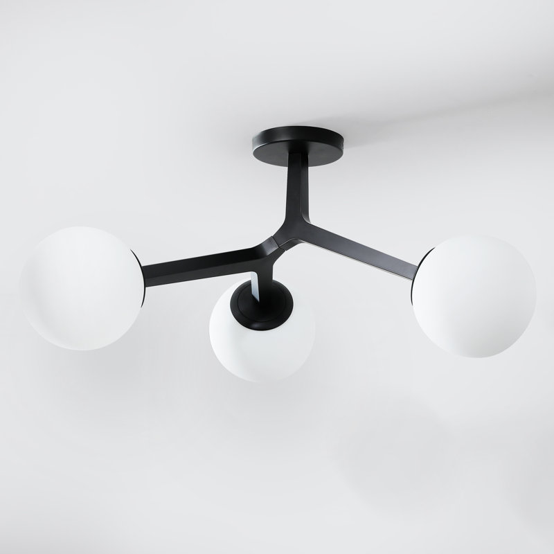 Plafonnier semi-encastré en verre 3 lumières Janto, Noir