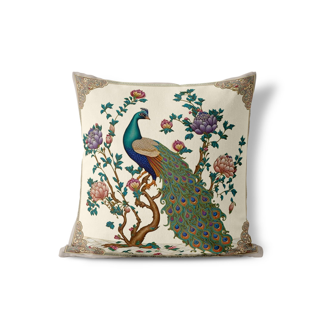 Lavish Peacock Fenoff Floral Square Cushion With Filling