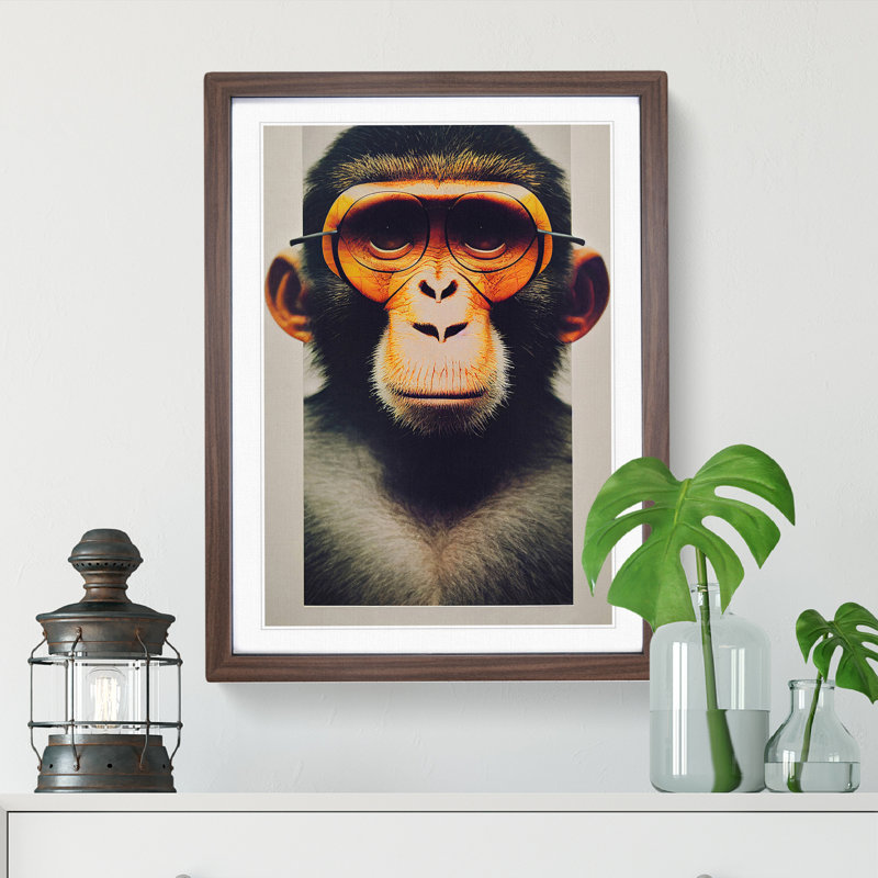 Outstanding Monkey - Framed Print, 64cm H x 46cm W x 2cm D, Walnut