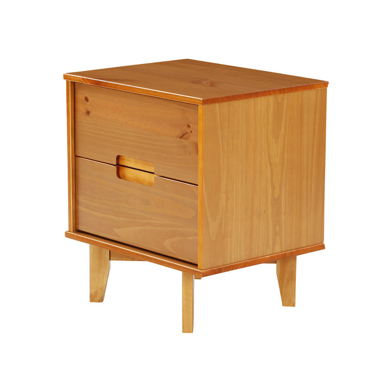 Solid Wood Groove Handle 2-Drawer Nightstand, Caramel