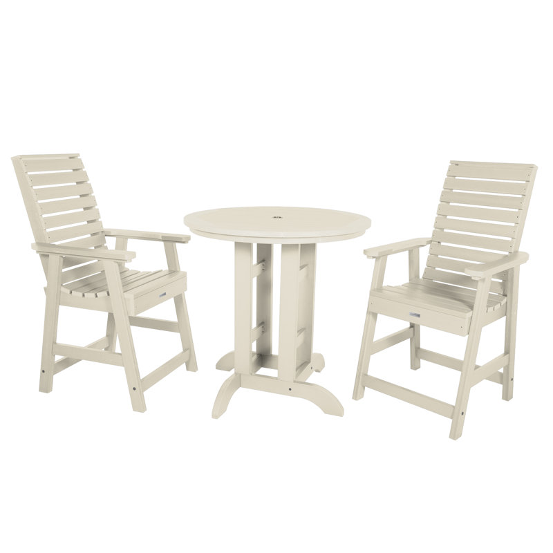 Machado 2-Person 36" Round, Counter-Height Dining Set, Whitewash