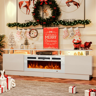 Keyle 80" W TV Stand with Electric Fireplace and LED Lights 
