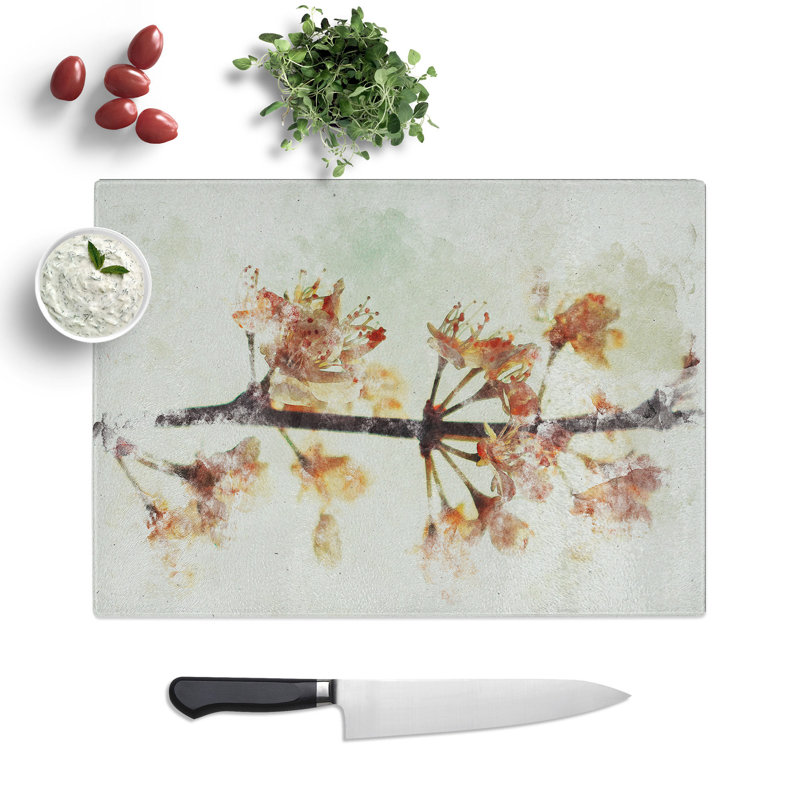 Cherry Blossom Flowers Vol.12 Watercolour Chopping Board, 0.4cm H x 20cm W x 28.5cm L