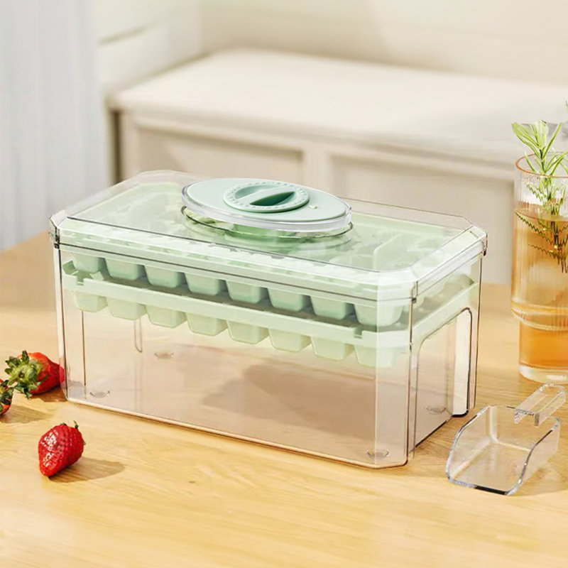 Green double-layer 64-compartment press-type ice cube tray