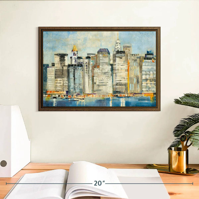 Horizon au bord de l'eau, 13 po x 9 po, Cadre flottant noyer