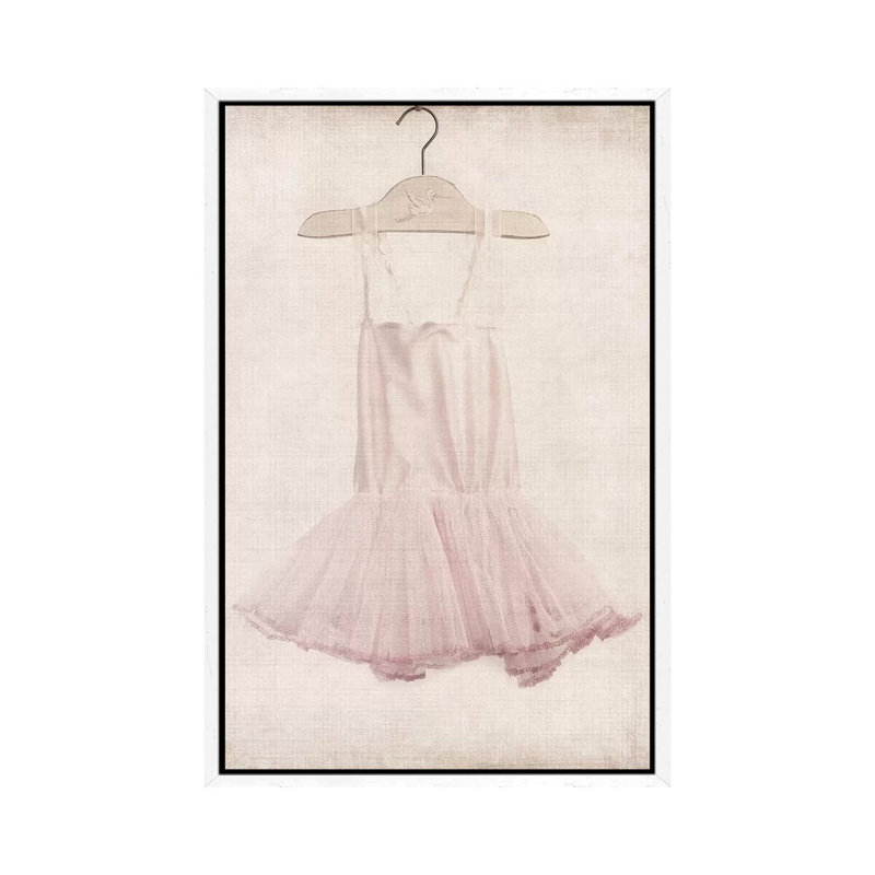 Pink Tutu Ballerina Dress - Print on Canvas, 66.04 cm H x 45.72 cm W, White Framed