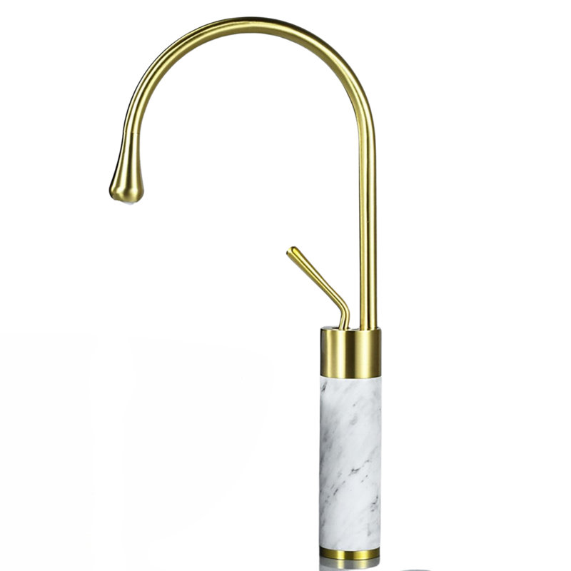 Tall Body Bathroom Basin Faucet With Marble, Gold