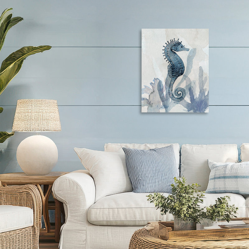 Hippocampe et impressions sur toile, conception par Susan Jill, H 20 po x l 16 po