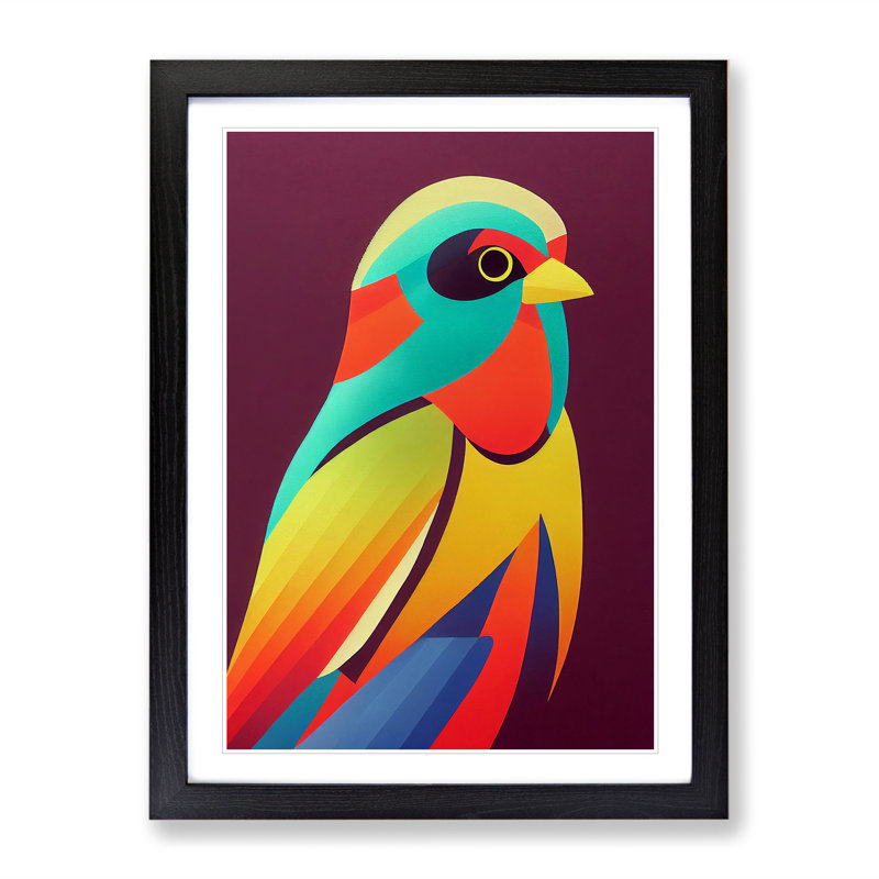 Colourful Bird No.2 Abstract - Wall Art, Black Framed, 66cm H x 48cm W x 2cm D