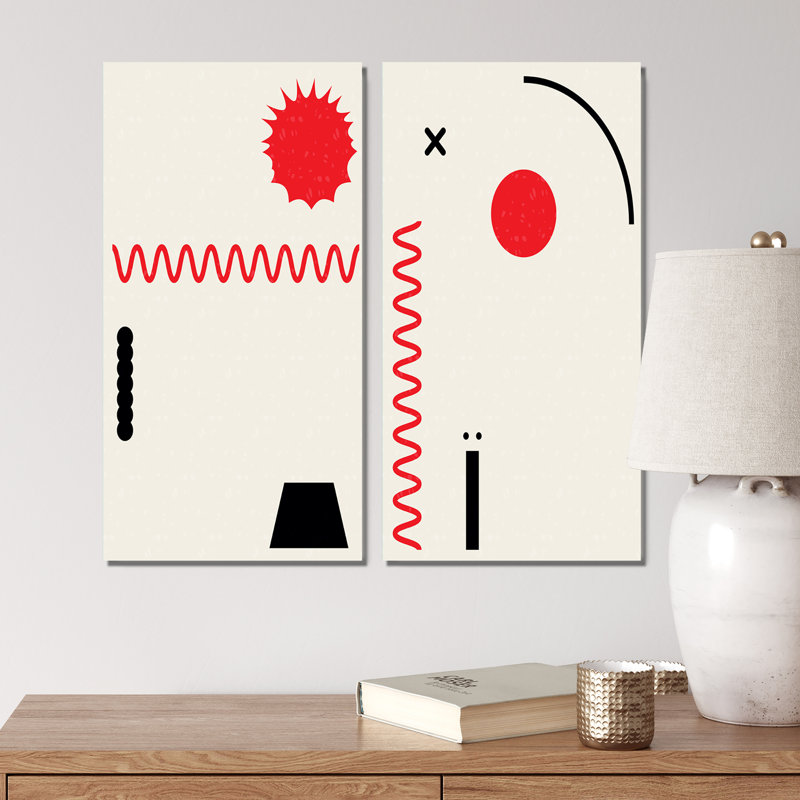 «Retro Japanese Colorful Geometric Typographie I», ensemble de 2 impressions, Toile tendue, H 20 po x l 24 po x P 1 po