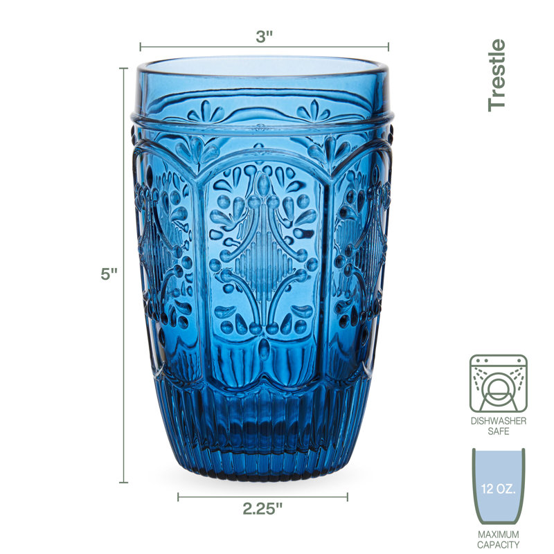 Fitz and Floyd Trestle Highball Glasses, 12, Blue