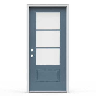36 in. x 80 in. 3-Lite Clear Glass Colony Fiberglass Prehung Front Entry Door