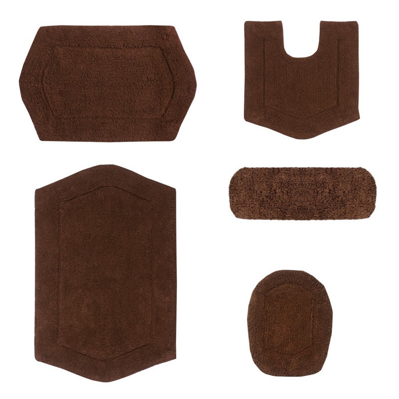 Athyrium Cotton 5 Piece Bath Mats Set, Quick Dry, Machine Washable, Absorbent, Chocolate