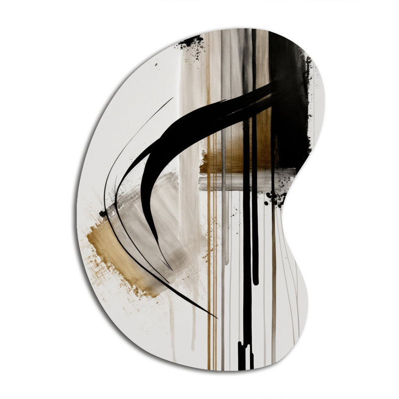 Noir, blanc et or Expression I - Art mural abstrait asymétrique en métal, sculpture murale de forme irrégulière