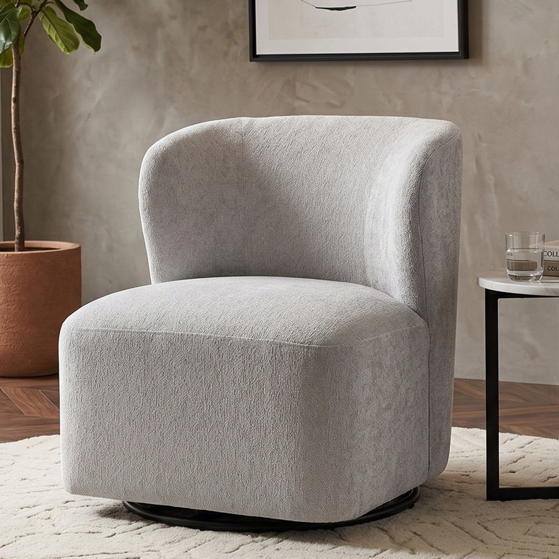 Fauteuil demi-tonneau pivotant moderne à oreilles 28 ", Gris chenille