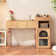 Laureta Plywood Adjustable Makeup Vanity with Soild Wood Feet and Glass Door, Mid-Century Modern Vanity Desk with Fluted Sytle and Golden Color Hardwares