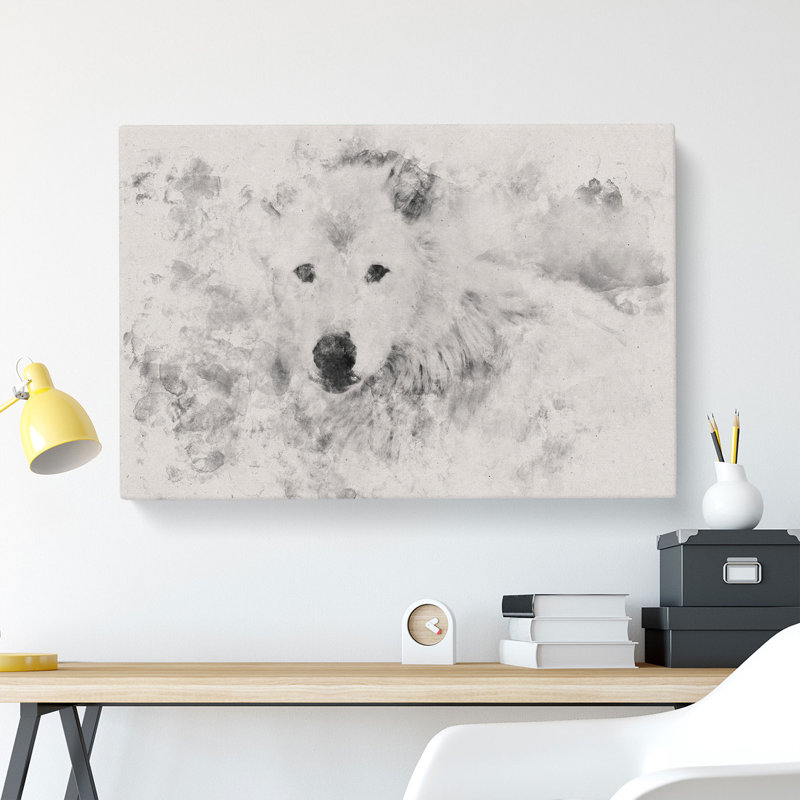 White Wolf Watercolour - Wrapped Canvas, 50cm H x 76cm W x 3cm D