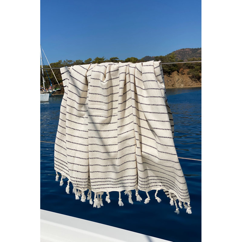Luxurious Fouta Beach Towel, 100% Cotton, 35.4 x 72.8 inches | High Water Absorbency, Ultra Soft, 7.4 oz/sq ft | Machine Washable at 30-40°C | Stylish Black & Cream Colors, Perfect for Beach & Spa