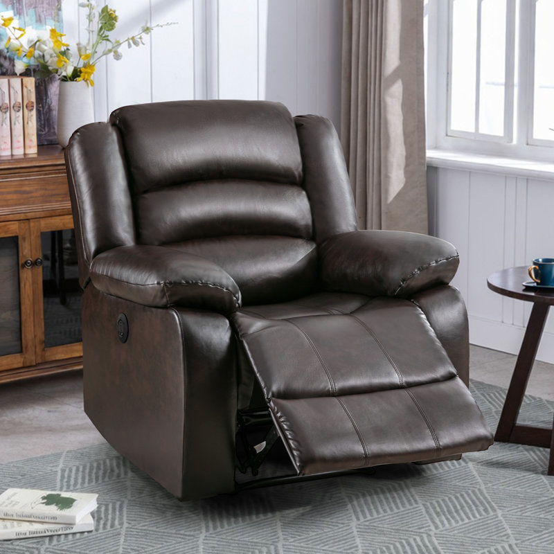37.1'' Wide Modern and Upholstered Power Faux leather Recliner, Brown