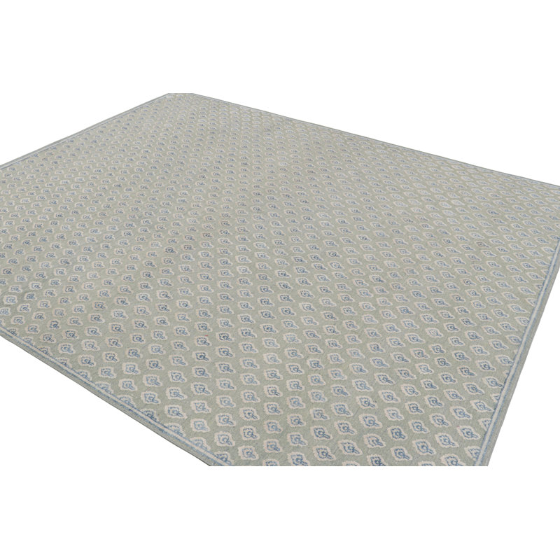 Rug & Kilim’S Modern Block Print Rug In Blue And White Floral Pattern, Rectangle 10' x 14'