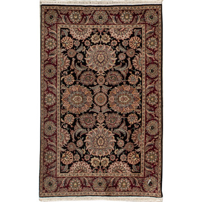 Tapis oriental noir / vin en laine noué à la main Manchuria