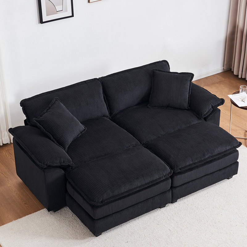 Oversized Loveseat Sectional Sofa Modern Deep Seat Reversible Chaises Couch With 2 Movable Ottomans And Pillows,