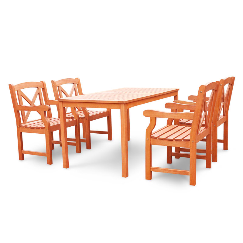 Dusek 4 - Person Wood Patio Dining Set with Rectangular Table