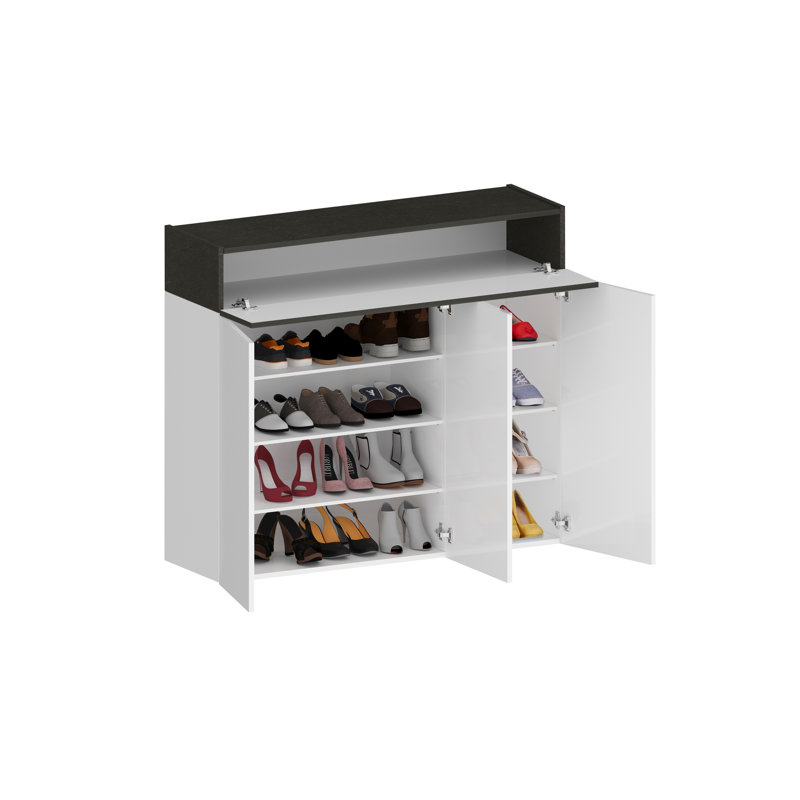 24 Pair Shoe Storage Cabinet, White/Grey