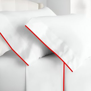 400TC Embroidery Cotton Sateen 4 Piece Sheet Set Fitted Sheet Fits Upto 16" Deep Pocket, Red Border, Twin Sheet Set