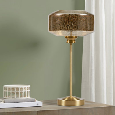 Lampe de table en verre au mercure 17 po doré, interrupteur marche / arrêt, cordon transparent de 60 po, lampe de table