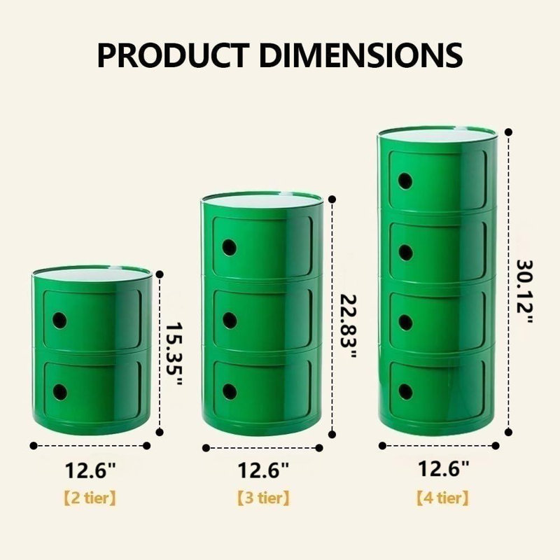 2 Tiers Round Storage Drawers  – Stackable Round Nightstand Drawers, Light Green