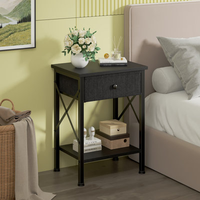 Fabric Drawer Nightstand With Open Shelf, Small Bedside Table For Bedroom, Living Room Or Dorm