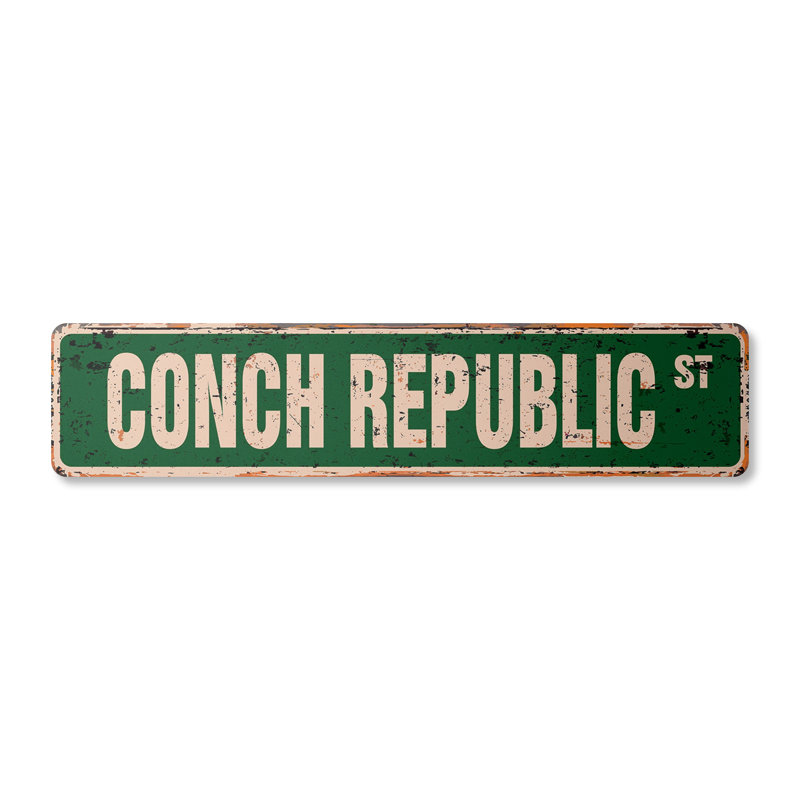 Plaque de rue Conch Republic en plastique robuste 4 po x 18 po, Vert/brun