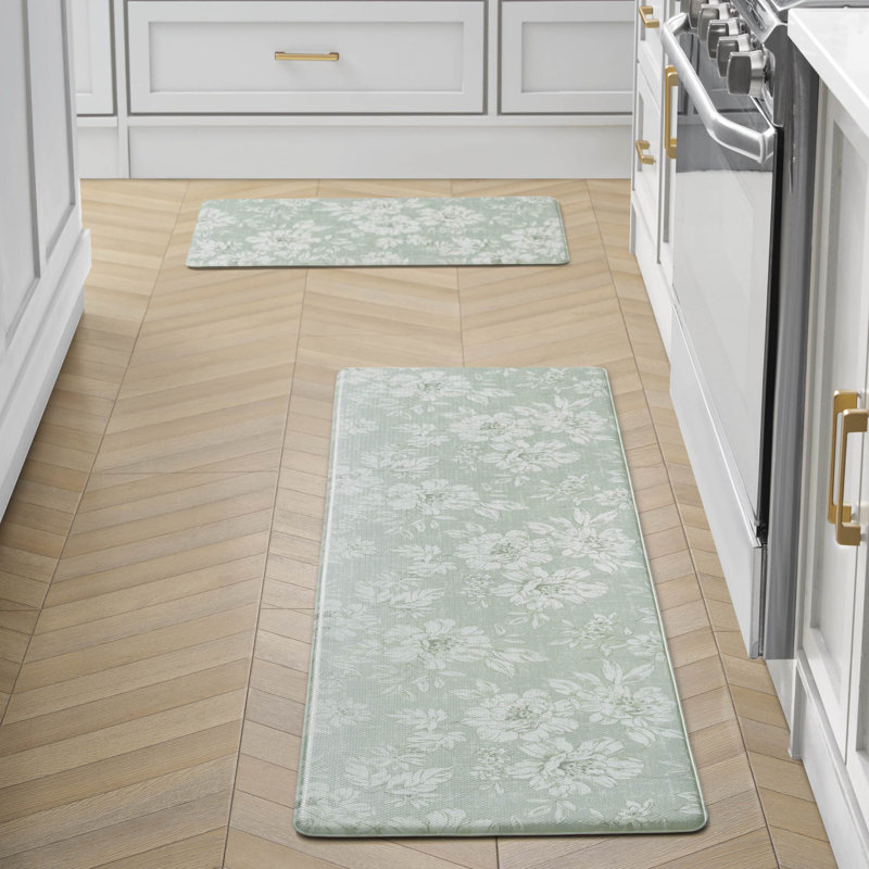 Laura Ashley Iris Comfort Standing 2 Pieces Anti-Fatigue Mats, Sage Green, 17.5" x 60" / 17.5" x 28"