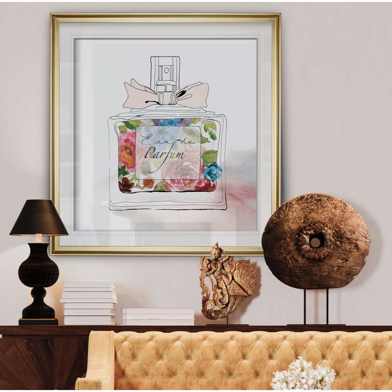 « chic fleur parfume i », peinture, H 24 po x l 24 po x P 2 po, Cadre doré